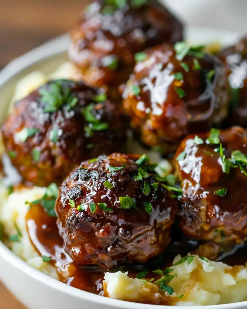 Salisbury Steak Meatballs With Garlic Herb Mashed Potatoes Recipe