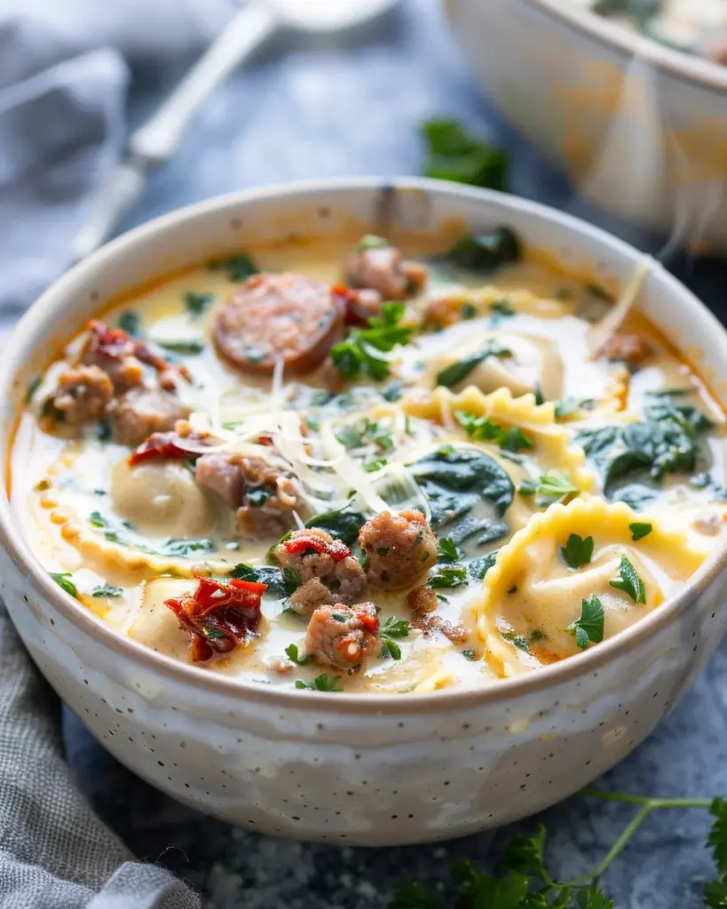 Creamy Tuscan Ravioli Soup