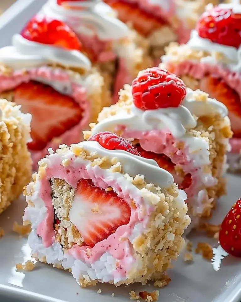 strawberry shortcake cheesecake dessert sushi rolls