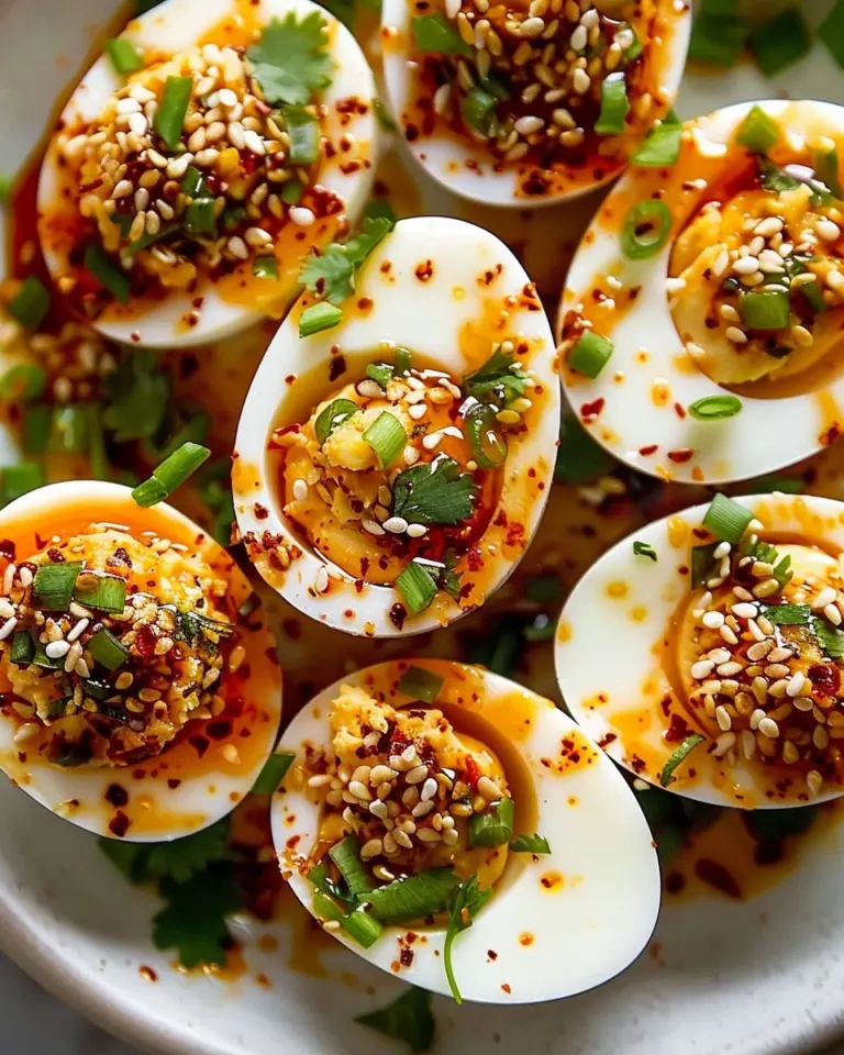 Spicy Chili Garlic Deviled Eggs