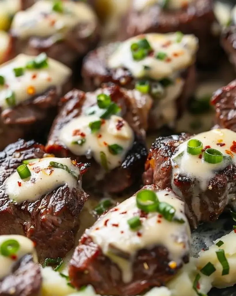Garlic Butter Steak Bites with Parmesan Cream Sauce