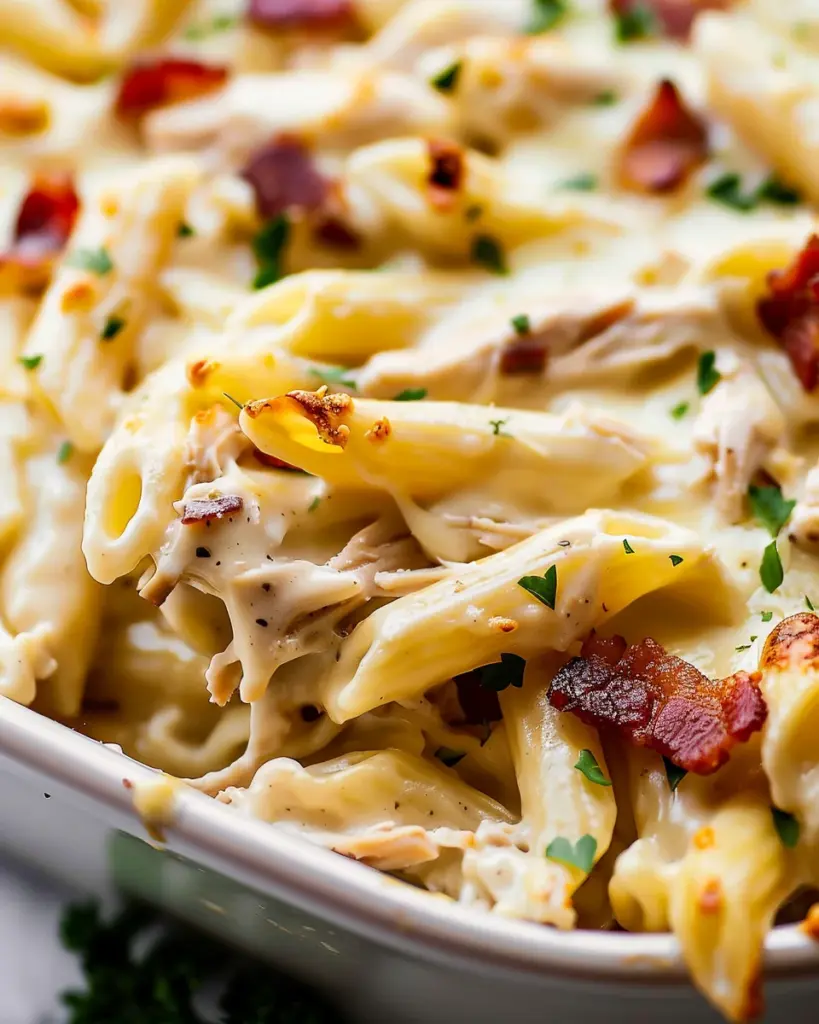 Chicken Bacon Ranch Baked Penne