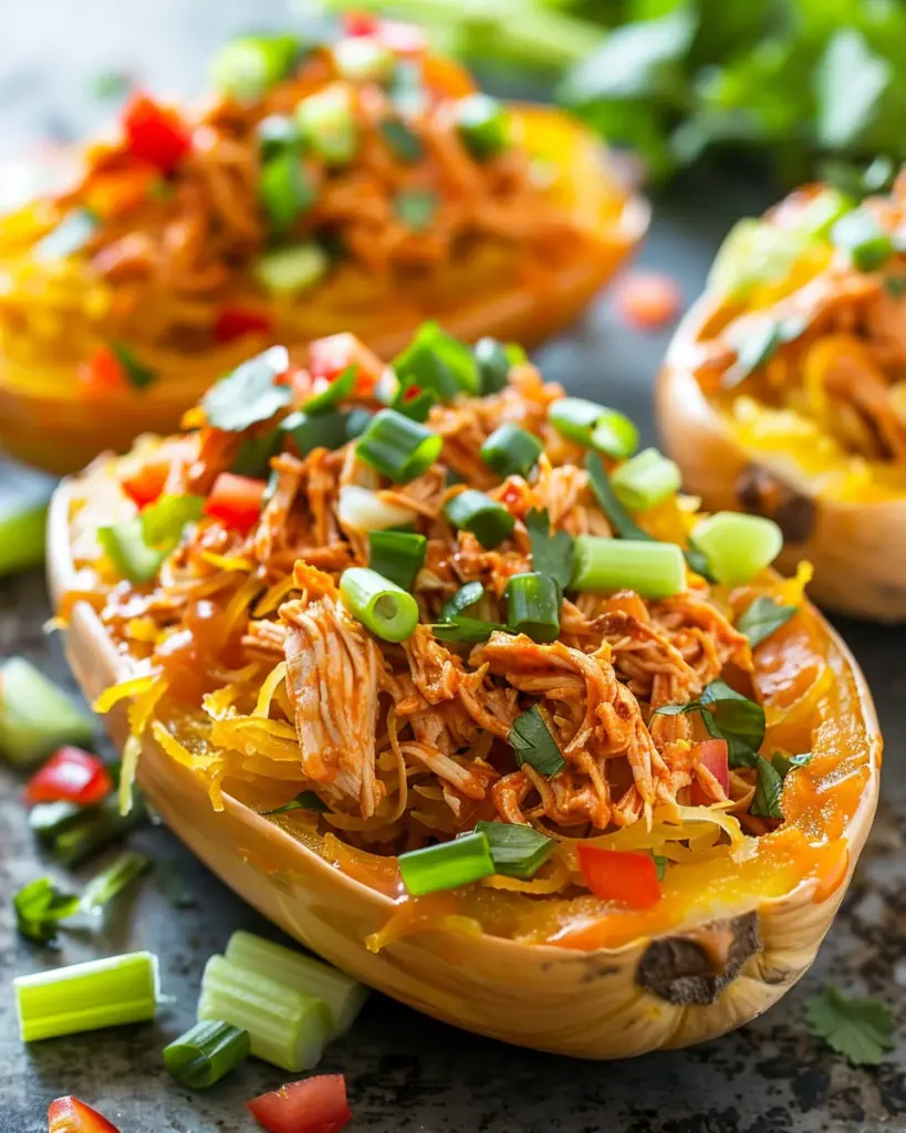 Buffalo Chicken Stuffed Spaghetti Squash 4 7 1 3