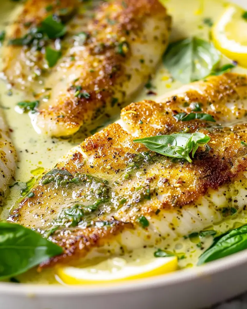 Pan Fry Tilapia with Pesto Cream Sauce