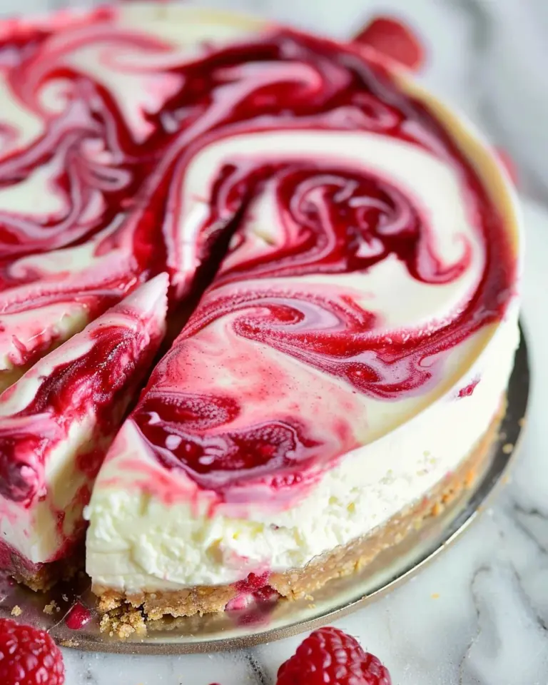 White Chocolate Raspberry Swirl Cheesecake