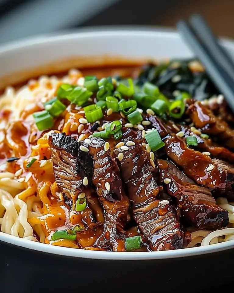 Spicy Korean Ramen with Grilled Beef & Creamy Sauce