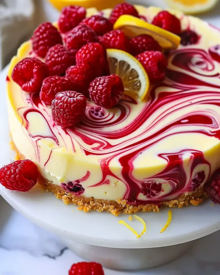 Luscious Lemon Raspberry Swirl Cheesecake