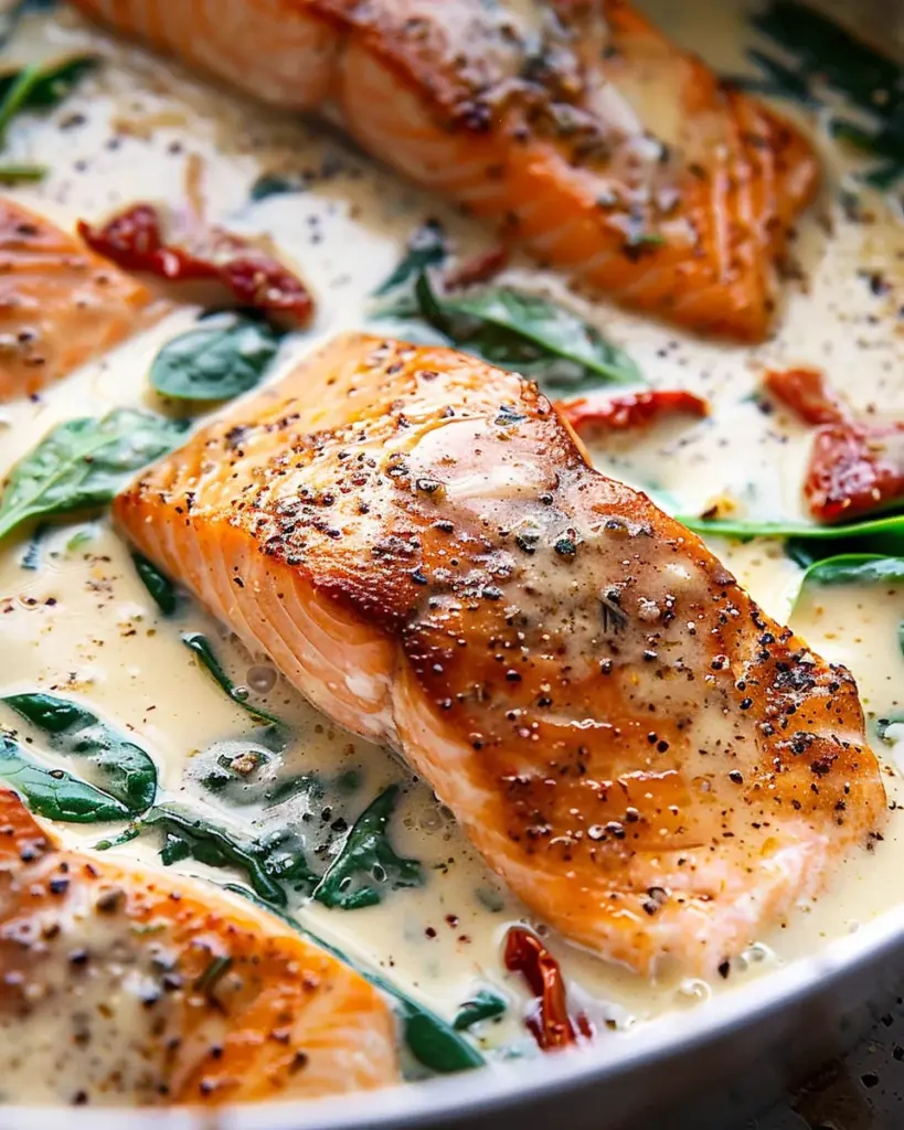 Tuscan Salmon with Parmesan Cream Sauce