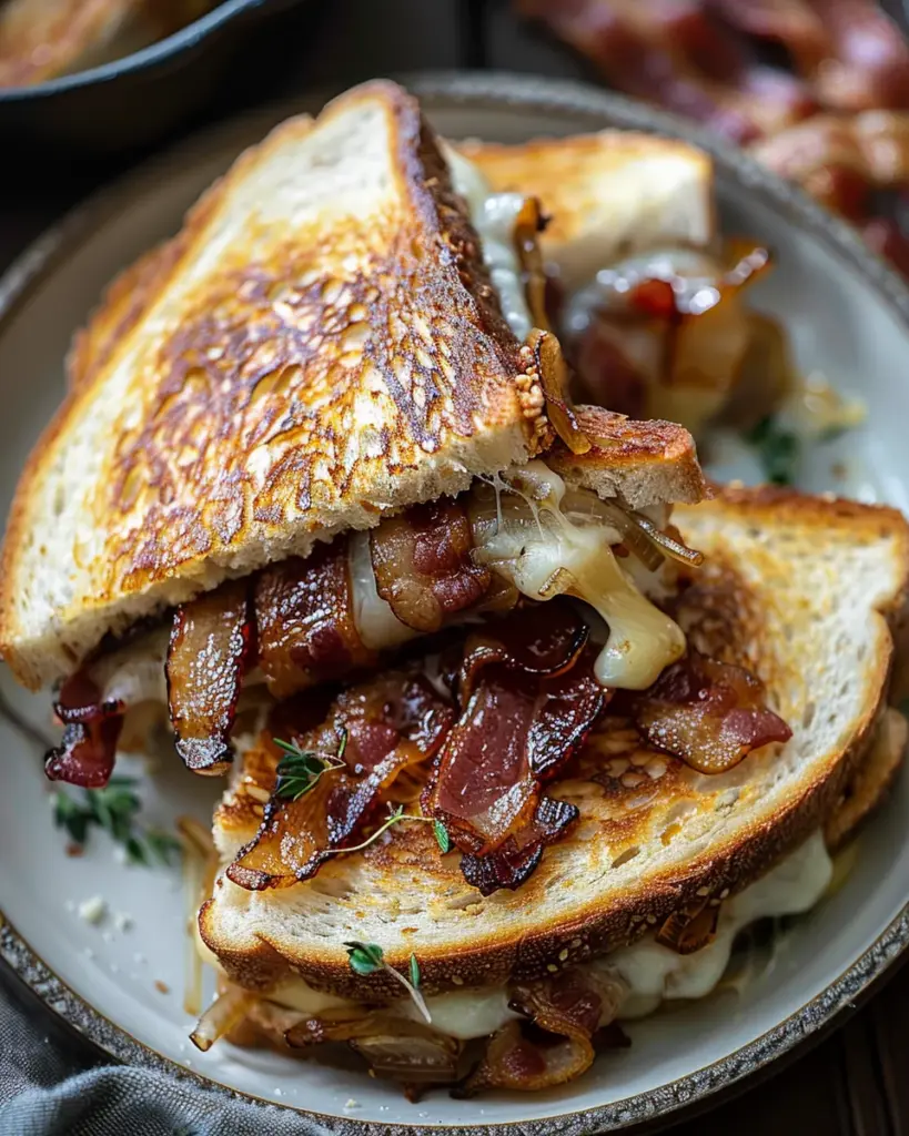 Bacon and Caramelized Onion Grilled Cheese Sandwiches