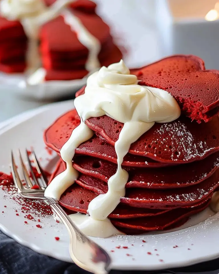 Red Velvet Pancakes with Sweet Cream Cheese Topping