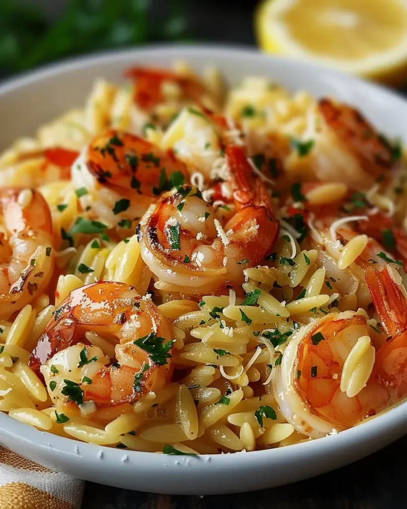 Shrimp Orzo In Lemon Garlic Sauce
