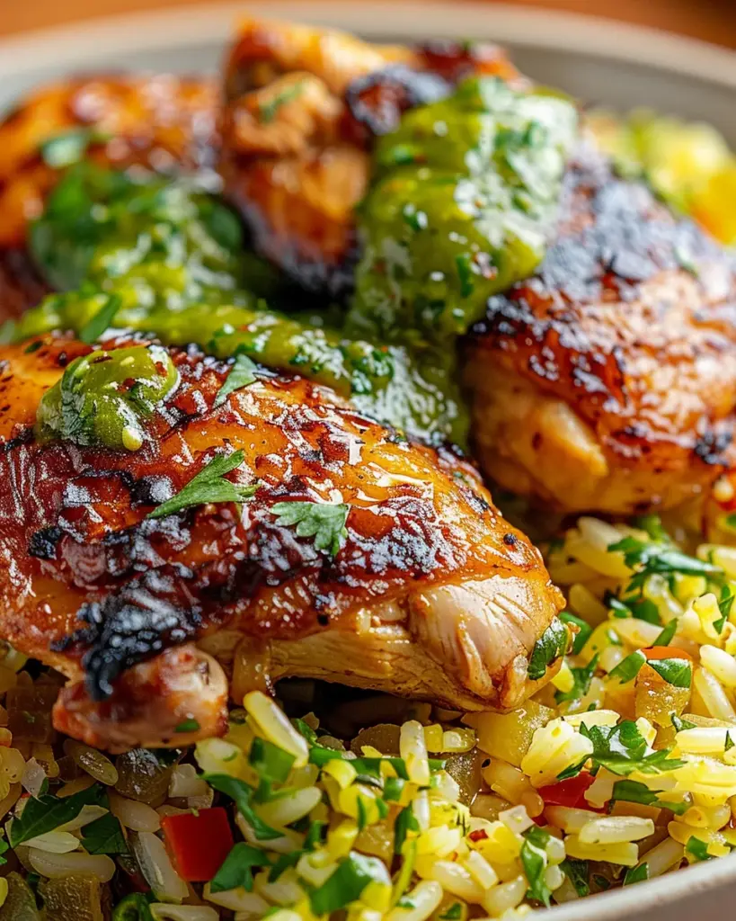 Peruvian Chicken and Rice with Green Sauce