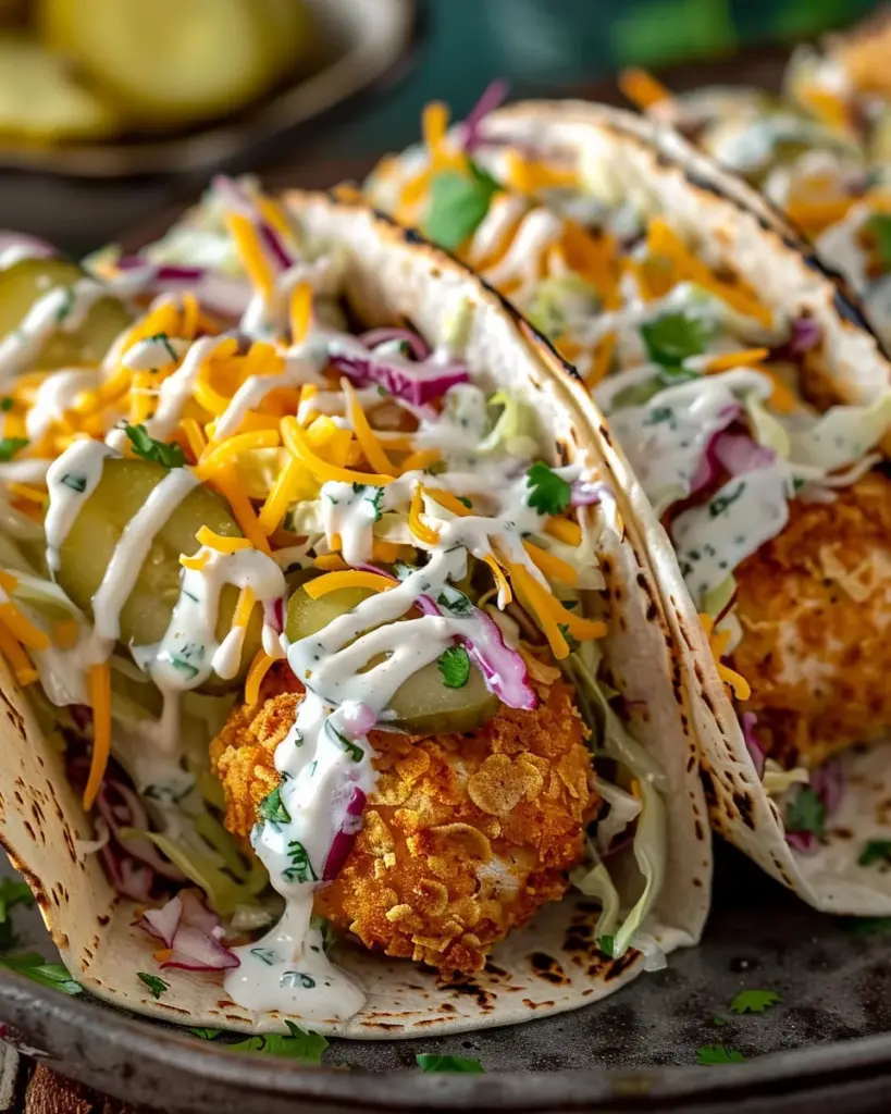 Dill Pickle Ranch Smash Chicken Tacos with Crispy Cheese Lace