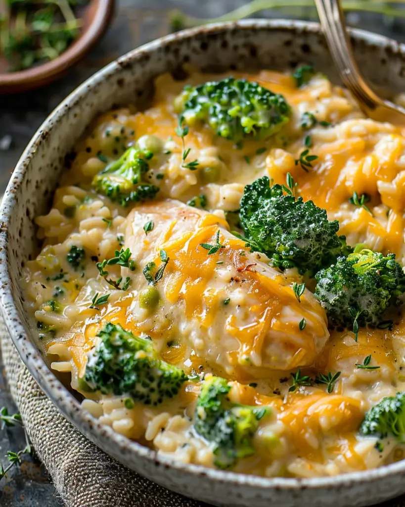 Creamy Broccoli Cheddar Chicken Rice Delight
