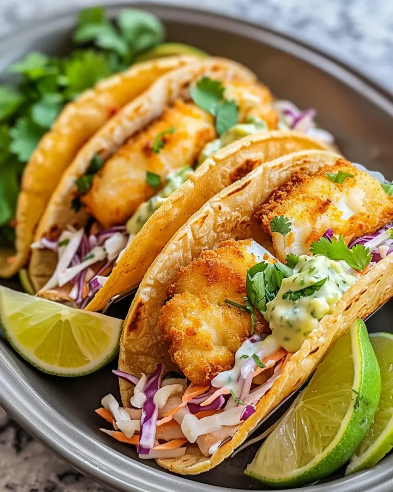 Crispy Fish Tacos with Cilantro Lime Slaw