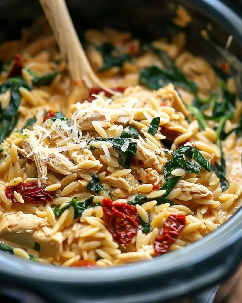Classic Crockpot Tuscan Chicken Orzo