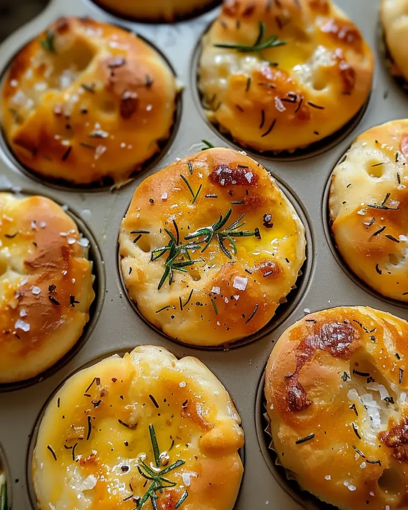 Golden Crust Garlic Rosemary Focaccia Muffins