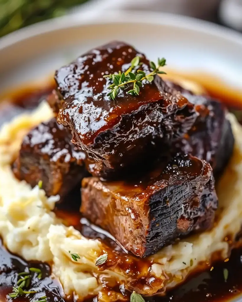 Tender Braised Short Ribs with Creamy Garlic Mashed Potatoes