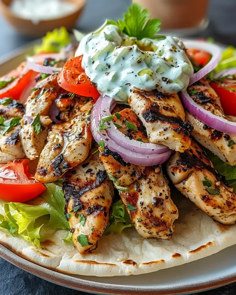 Greek Chicken Gyros with Lemon-Herb Marinade and Tzatziki