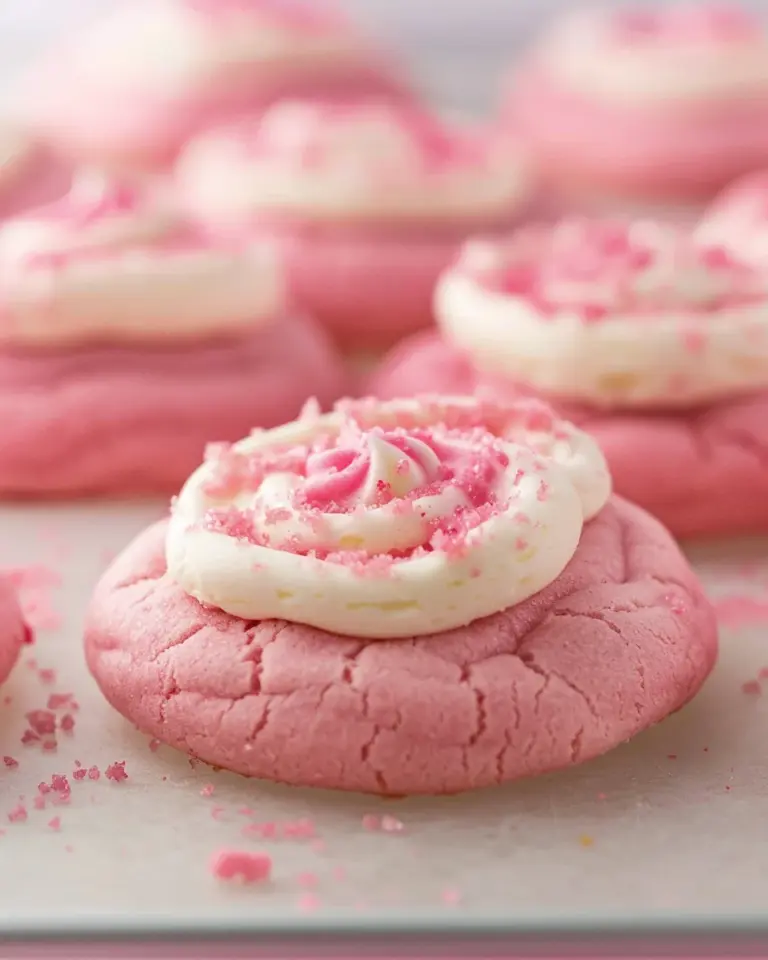 Copycat Crumbl Pink Velvet Cookies with a Cake Mix