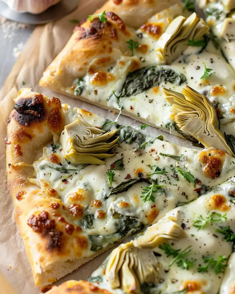 artichoke pizza with spinach parmesan cream sauce