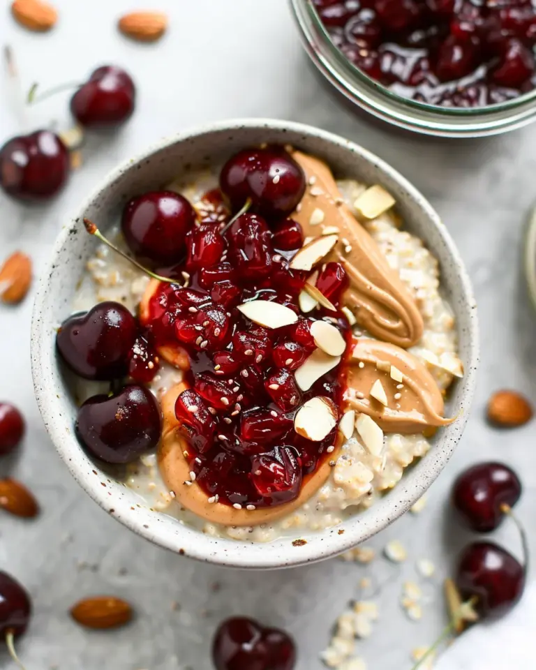 Healthy Overnight Oats with Cherry Chia Seed Jam
