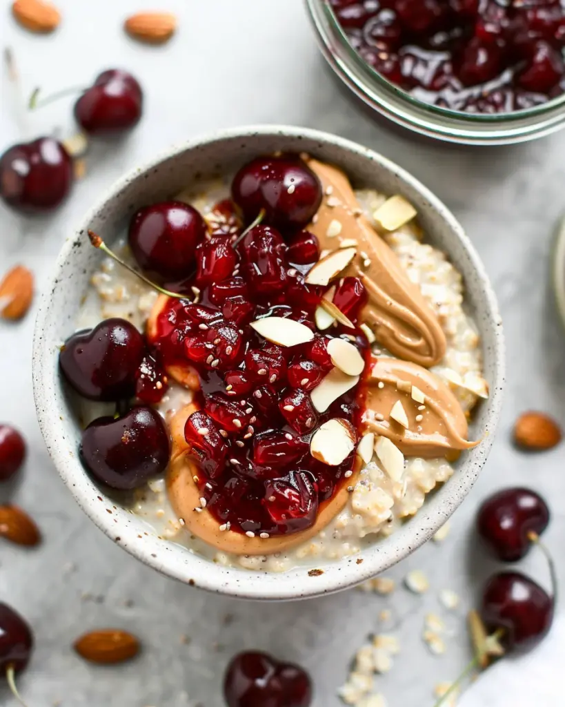 Healthy Overnight Oats with Cherry Chia Seed Jam