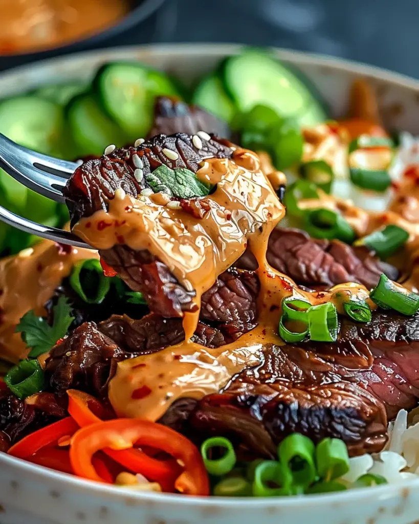 Irresistibly Easy Korean BBQ Steak Rice Bowls with Spicy Cream Sauce