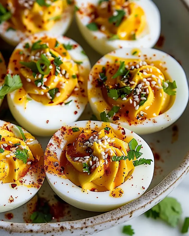 Spicy Chili Garlic Deviled Eggs