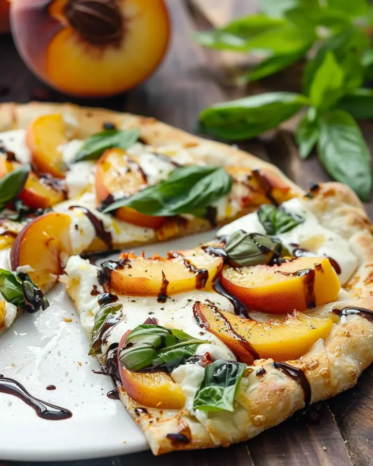 Easy Peach & Basil Naan Bread Pizza
