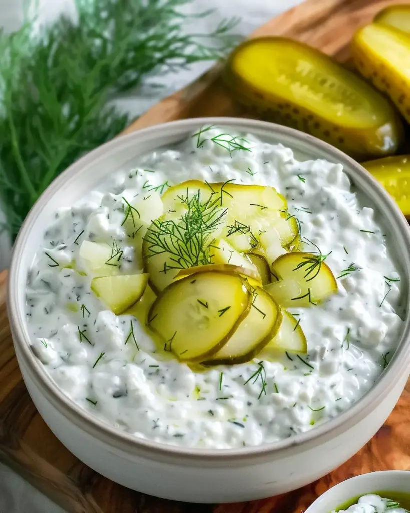 Creamy Dill Pickle Cottage Cheese Dip