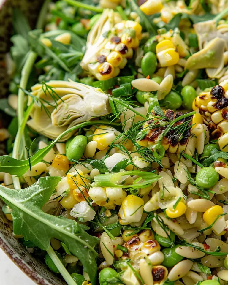 Grilled Corn Orzo Salad with Scallion Dill Dressing