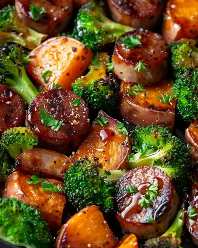 Honey Garlic Sausage and Sweet Potato Sheet Pan Dinner